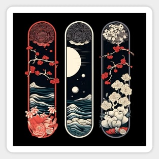 Japanese Inspired Panels | Japanese Waves and Flowers Magnet